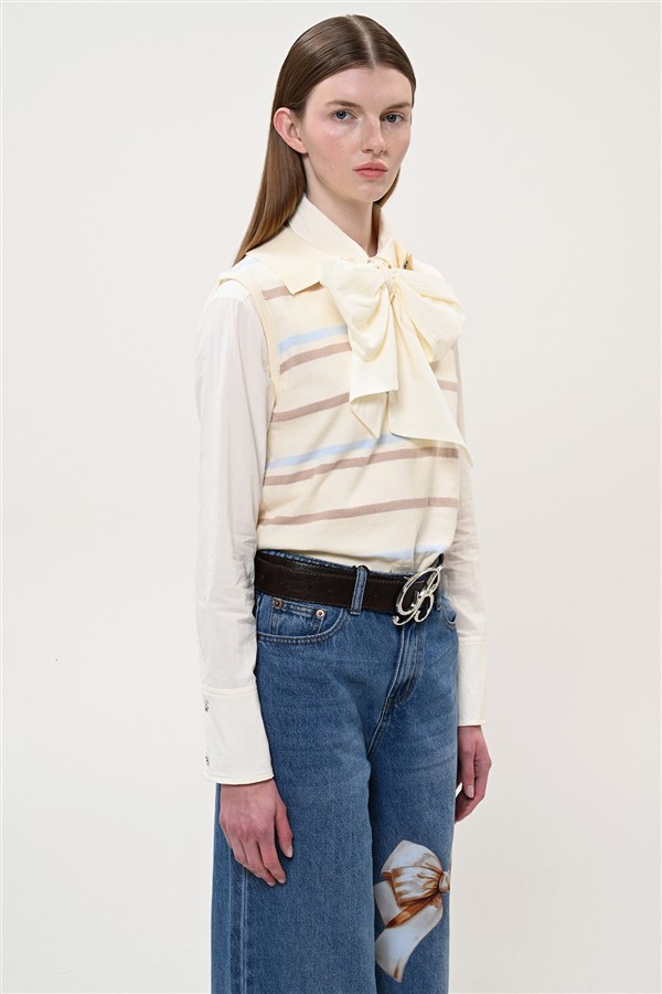BOOM 036 POLO VEST STRIPES IVORY